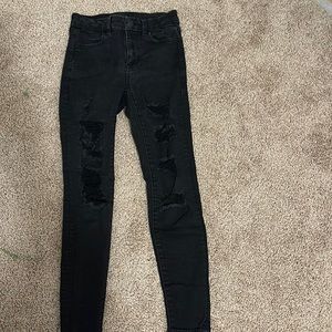 Women’s size 0, American Eagle skinny, black, distressed jeans